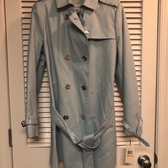 Calvin Klein Jackets \u0026 Coats | Calvin Klein Light Blue Trench Coat M 8-10 | Color: Blue | Size: 8 | Zoiez's Closet